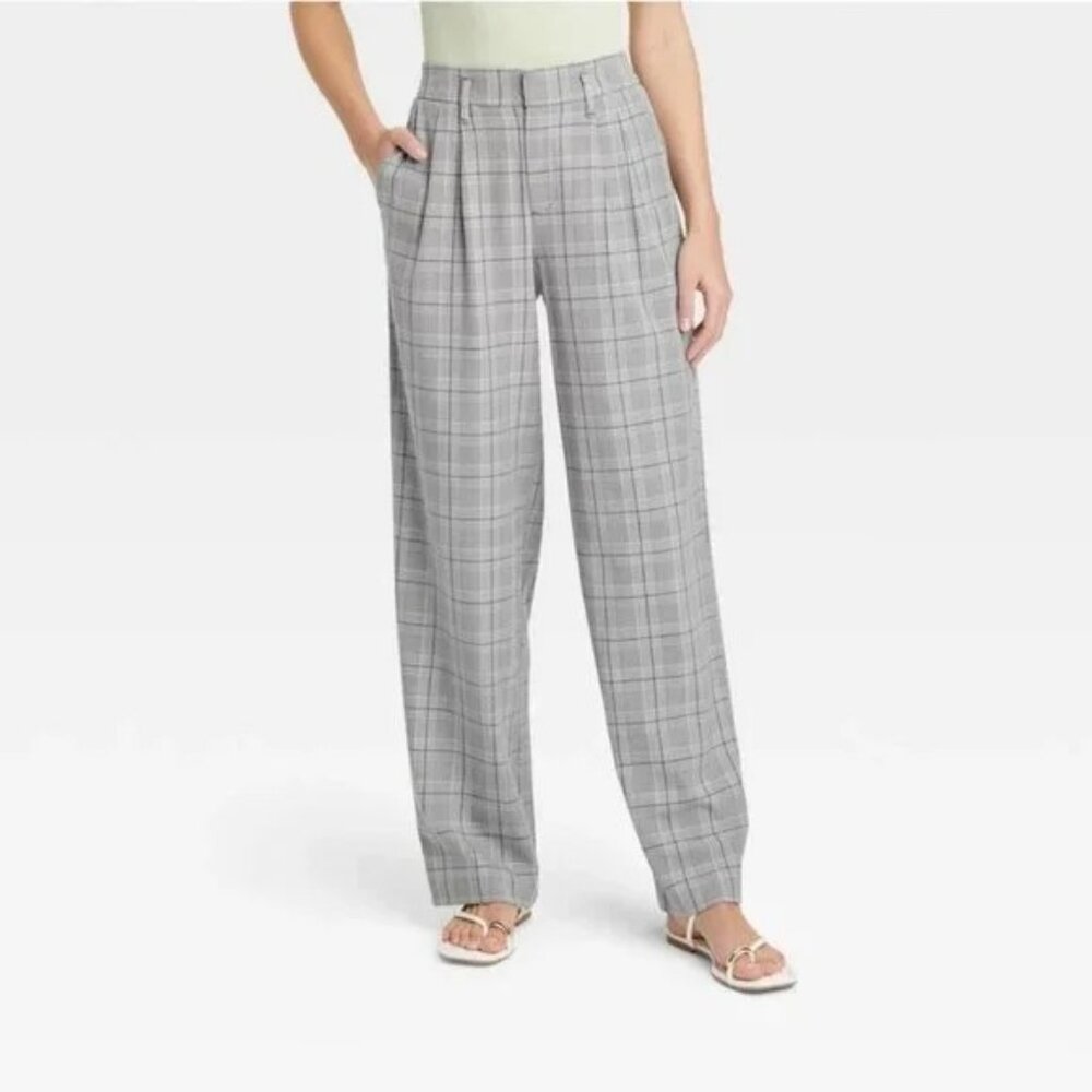 NEW A New Day High-Rise Straight Trousers - Gray Plaid - Size 6